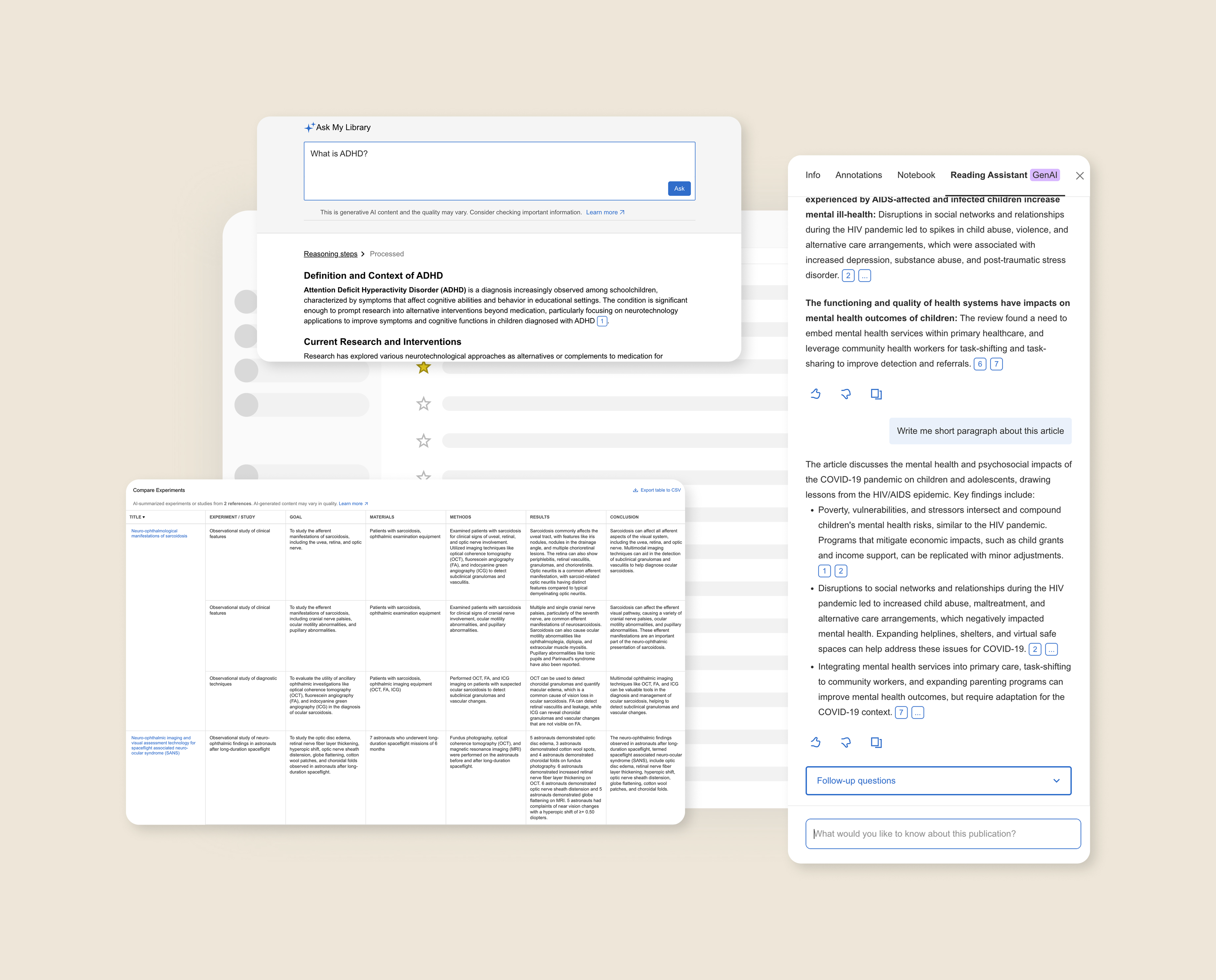 Mendeley AI features for research